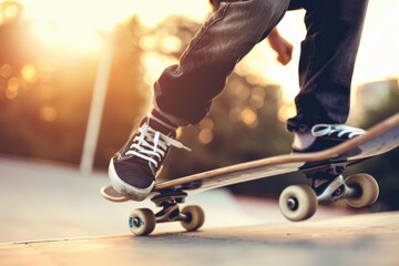 Sticker - A skateboarder mid-air, performing a trick. AI.