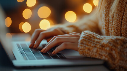 Woman typing on a laptop computer at home