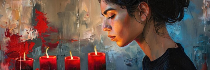 Sticker - Woman gazing at three red candles