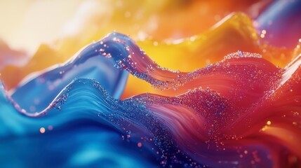 Wall Mural - A colorful, abstract painting with a blue and red wave