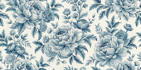 Wall Mural - French toile pattern featuring light blue peony flowers, french, toile, pattern, light blue, peony, flowers, floral