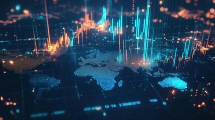Poster - Digital World Map with Glowing Lines and Data Points