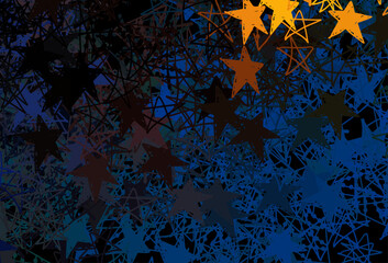 Wall Mural - Dark Blue, Yellow vector texture with colored snowflakes, stars.