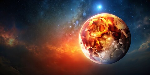 Wall Mural - Red moon and orange moon shining in the black sky above, mystical celestial scene , moon, red, orange, sky, black