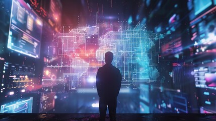 Poster - Eyecatching A man in a suit points to a world map