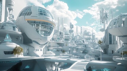 Wall Mural - Futuristic White Cityscape