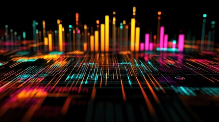 Poster - Abstract Neon Lightscape with Grid Pattern