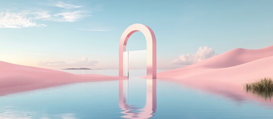 Poster - Pink Archway Reflected in a Calm Water Oasis