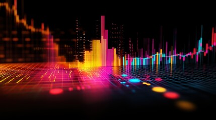 Poster - Neon Colored Data Visualizations on a Digital Grid