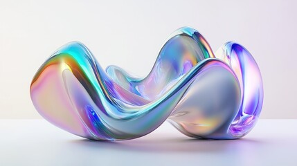 Poster - Abstract iridescent glass sculpture on a white background