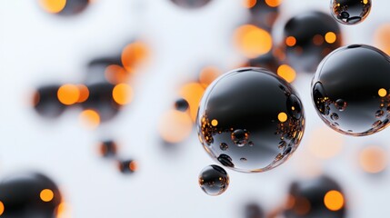 Poster - Reflective Black Spheres with Orange Bokeh Lights