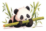 Fototapeta Sypialnia - A baby panda munching on bamboo