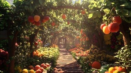 Wall Mural - A Pathway Through an Orchard of Fruit Trees