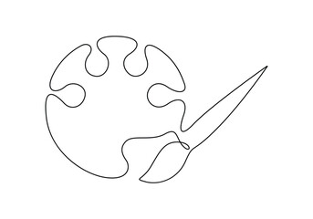 Poster - palette and paint brush continuous one line drawing vector illustration
