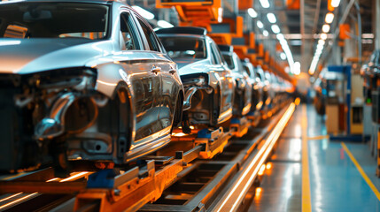 Poster - modern cars assembly line in manufacturing plant, automobile industry 