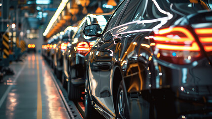 Poster - modern cars assembly line in manufacturing plant, automobile industry 