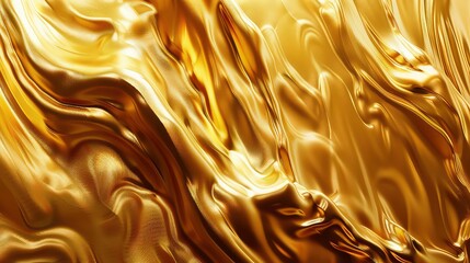 Wall Mural - Abstract wavy golden fabric texture with subtle light reflections.