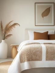 Wall Mural - Minimalistic Bedroom with Natural Light and Earth-Toned Bedding