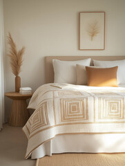 Wall Mural - Minimalistic Bedroom with Natural Light and Earth-Toned Bedding