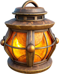 antique brass lantern with glowing flame - rustic metal design with a warm, golden light for a cozy atmosphere - isolated on white background.