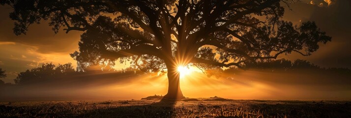 Wall Mural - Silhouetted Tree with Sunlight