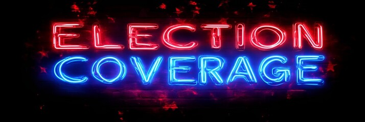 Wall Mural - “ELECTION COVERAGE” sign - neon - red and blue - democrats - republicans - campaign - election 