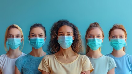 Wall Mural - Five Women Wearing Masks