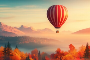 Wall Mural - Hot Air Balloon Flying Over a Fall Landscape