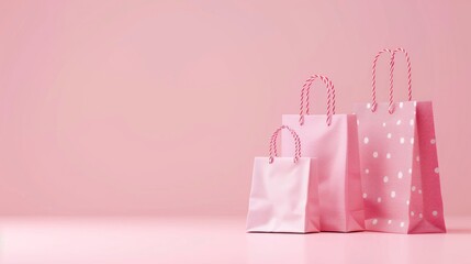 Pink Shopping Bags on a Pink Background