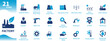 © icon - Factory icons. Set of icons for industry, manufacturing, machinery, warehouse, robot arm, power plant, green industry. Solid vector icons collection