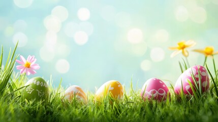 Bright and cheerful Happy Easter background with copy space for personalized text, ideal for holiday greetings.