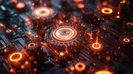 Abstract Futuristic Technology Background with Glowing Gears 