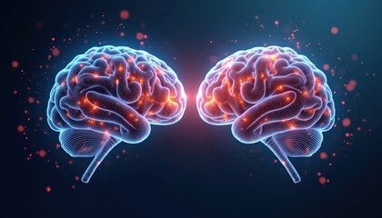 Wall Mural - Two Brains Connected With Glowing Spots.