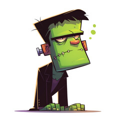 Wall Mural - a 2d cartoon clipart drawing of Frankenstein on an isolated transparent background