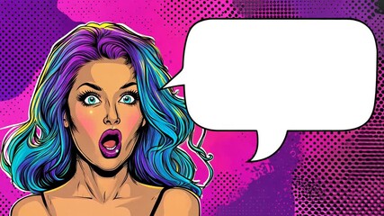 Poster - Surprised Woman With Colorful Hair Against Vibrant Background Generative AI
