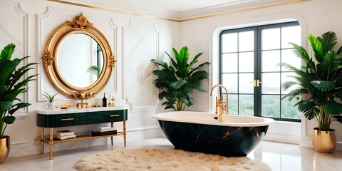 Close-up of a complementing the bathtub, showcasing elegant bathroom interior design and modern design elements provide a balanced blend of functionality.