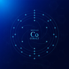 Wall Mural - Molecular model atom chemical structure of cobalt minerals. On dark blue background. Medical scientific concepts. Vector EPS10 illustration.