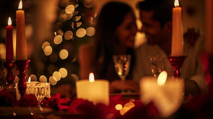 Poster - Indian couple celebrating their anniversary with a romantic candlelit dinner