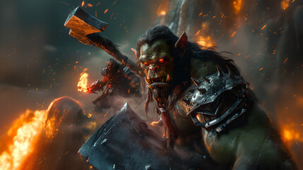 Wall Mural - Fierce Orc Warrior in Battle Armor