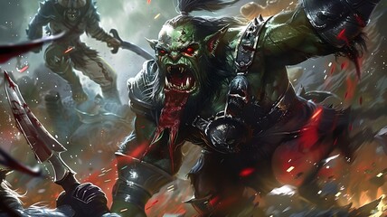 Wall Mural - Fierce Orc Warrior in Battle Armor