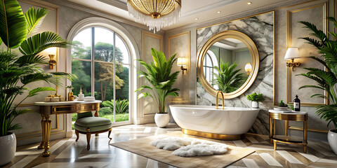 Stylish bathroom featuring wooden cabinets, a sleek sink, washing machine, and elegant lighting, showcasing elegant bathroom interior design.