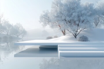 Sticker - Minimalist Winter Landscape with a White Platform