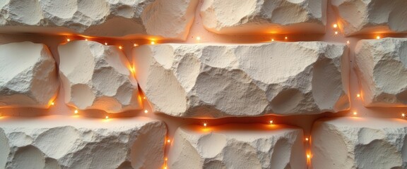 Sticker - White Stone Wall with Warm Lights.