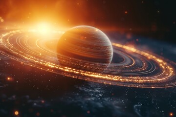 Canvas Print - Glowing Ringed Planet in a Starry Universe