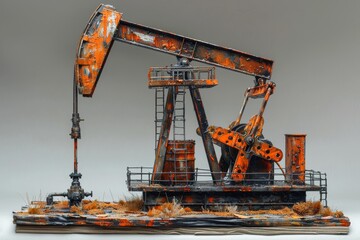 Petroleum pump tower at oil producing station for energy resource development on white background