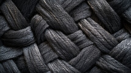 Aerial shot of gray woven fabric, showing intricate and detailed fibers, smooth surface