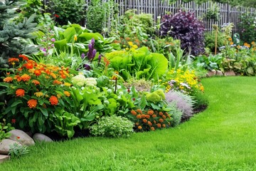 Vibrant Flowering Garden With Lush Greenery and Colorful Blooms in Full Summer Splendor