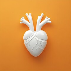 Wall Mural - Stylized 3D White Anatomical Heart Icon on Vibrant Orange Background