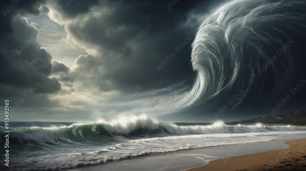 Illustration of a Hurricane Making Landfall with Wind and Rain Effects ...
