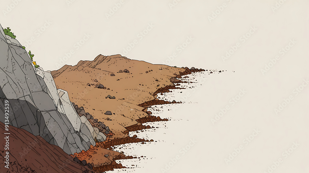 Vector Art of a Landslide with Rock Debris and Sliding Soil ...